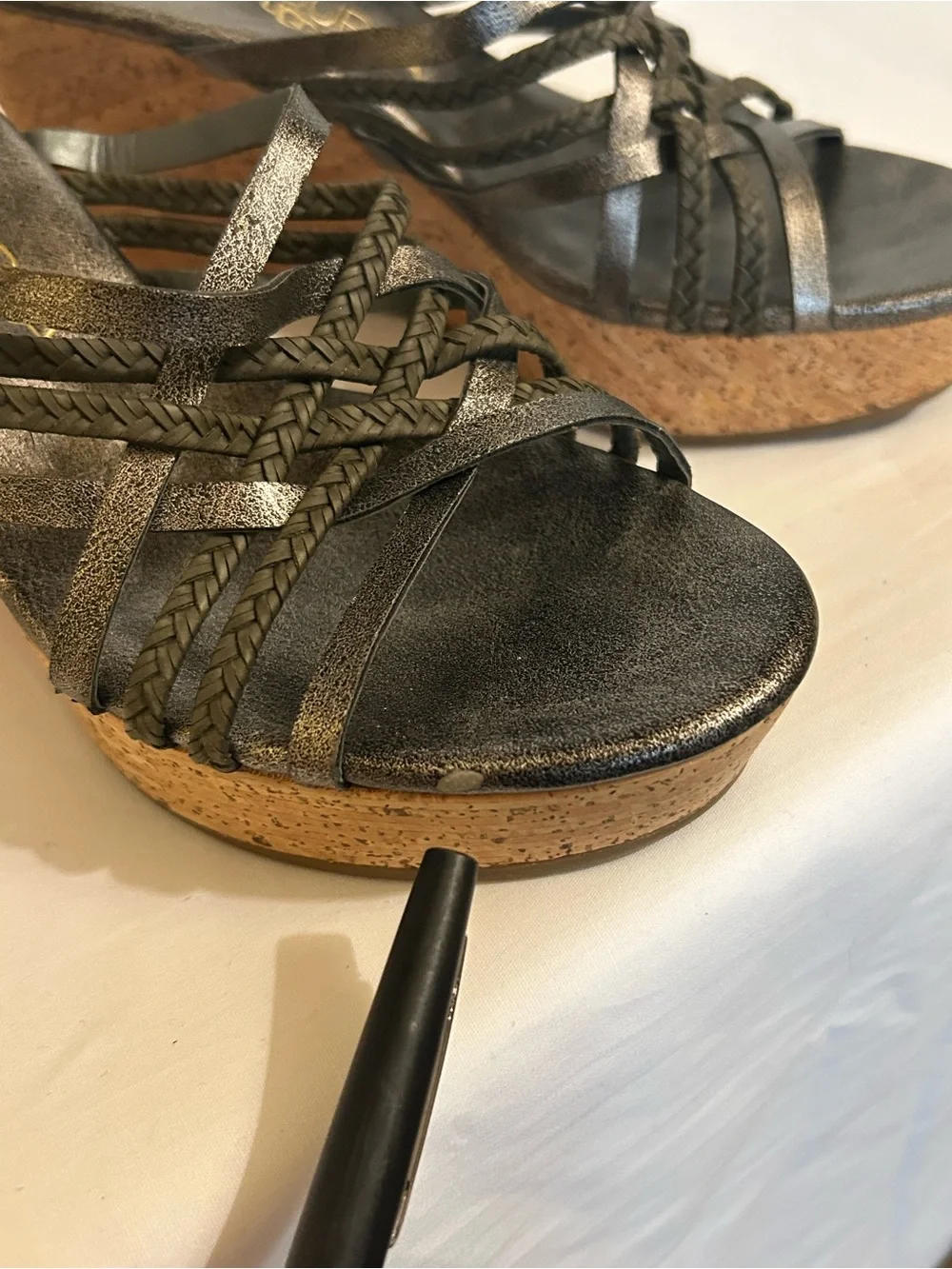 UGG Koolaburra Metallic leather strap Cork Wedges in size 8